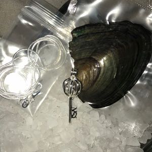 Simple key pearl cage with chain and oyster